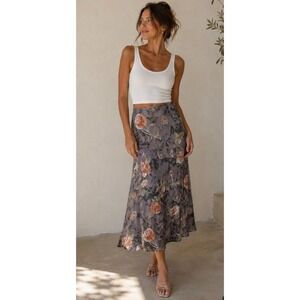 Vintage We Too Sportswear‎ Long Skirt Satin Floral 90s Friends Sz 13 Romantic